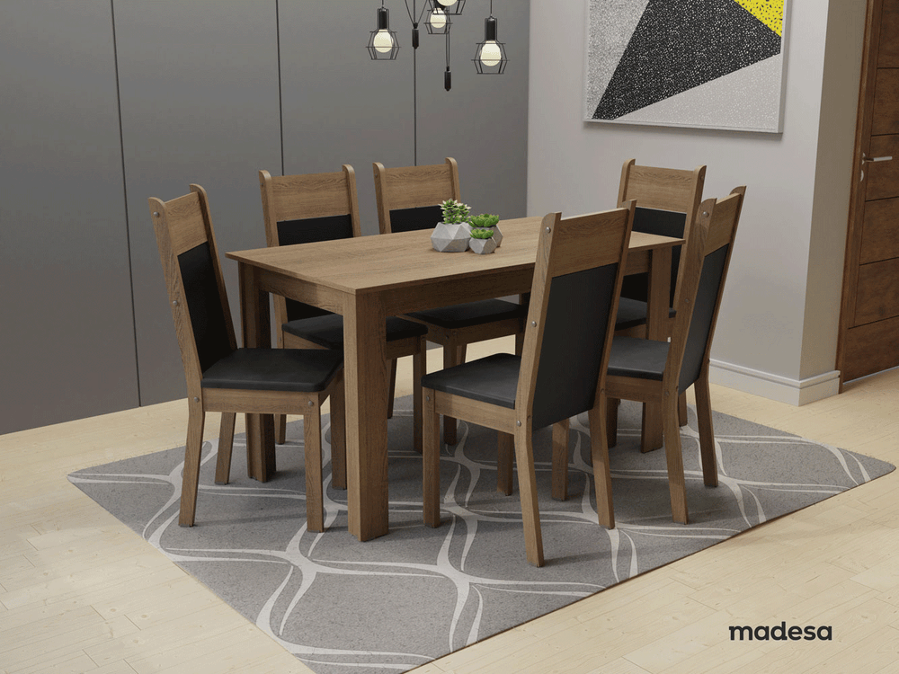 Juego de Comedor Medelin con 6 Sillas Marrón/Negro/Sintético Negro
