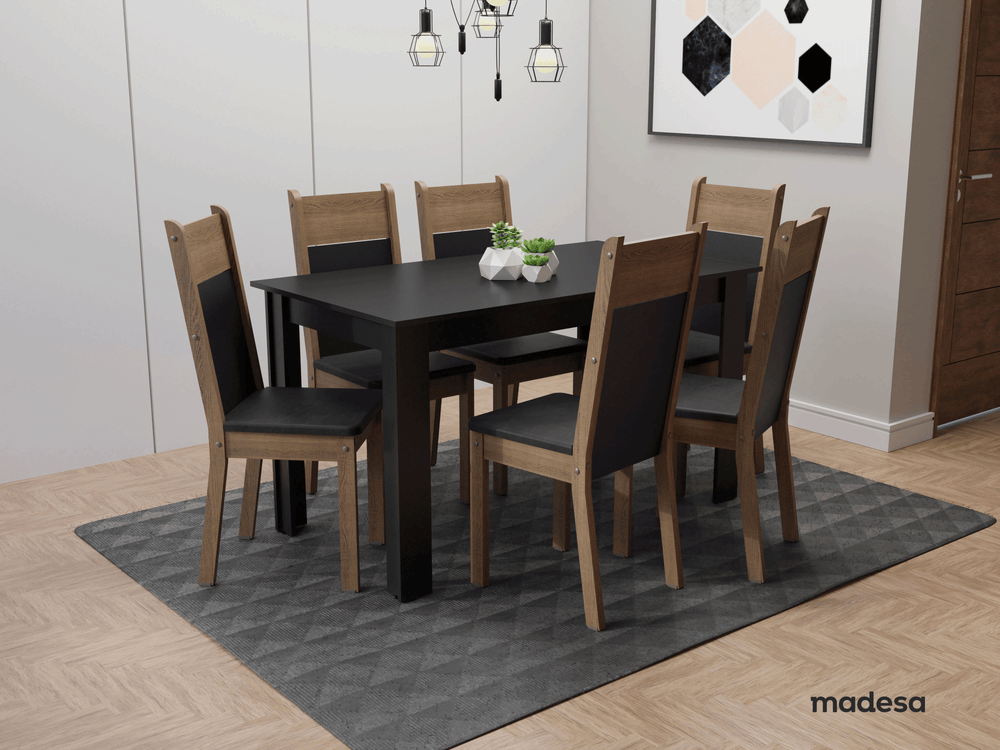 Juego de Comedor Medelin con 6 Sillas Negro/Marrón/Sintético Negro