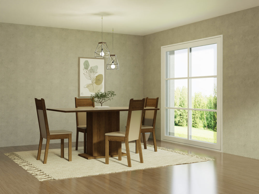 Juego de Comedor Elisa con 4 Sillas Crema/Marrón/Beige