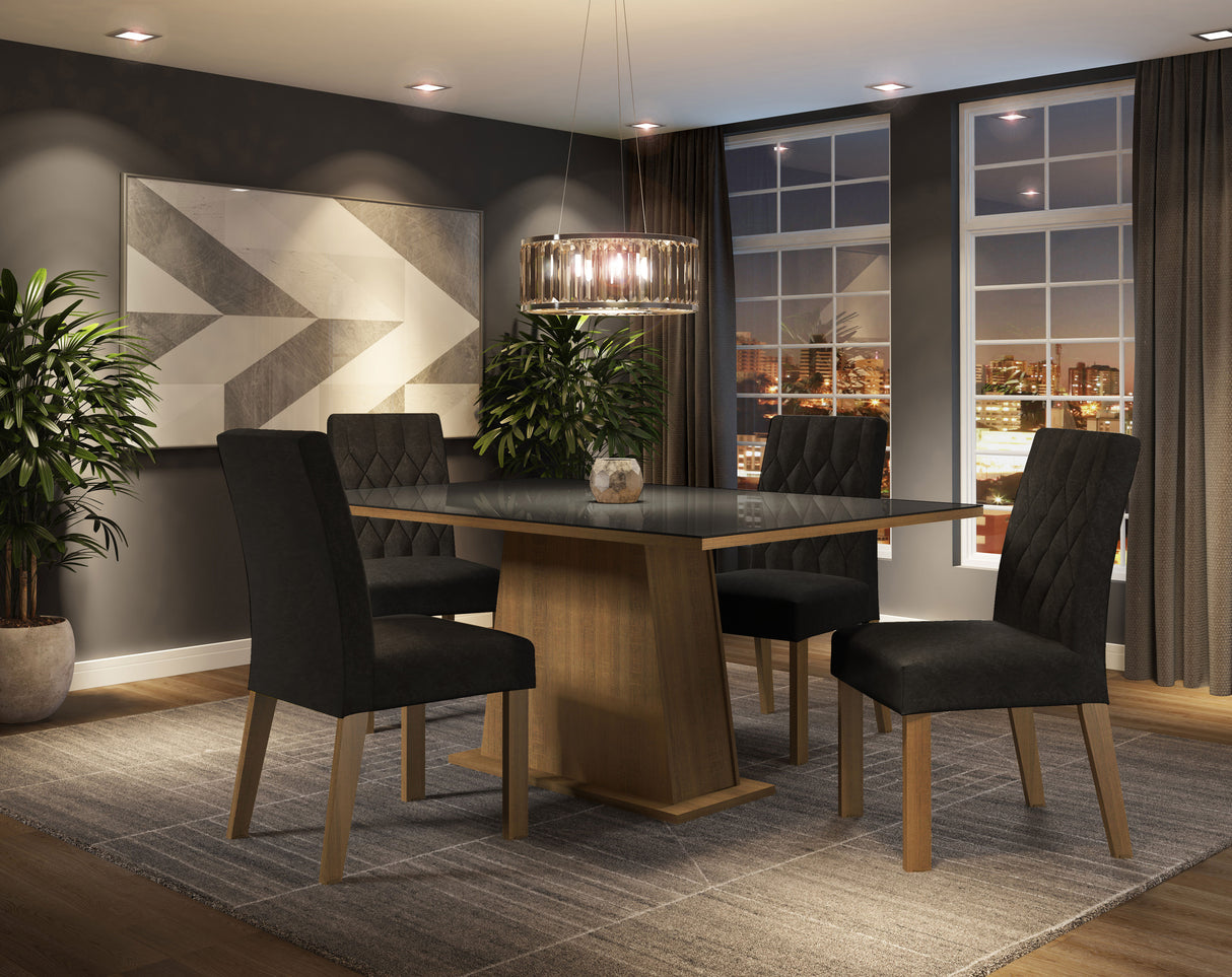 Juego de Comedor Aryeli 4 Sillas Oxford - Tablero de Madera y Cristal
