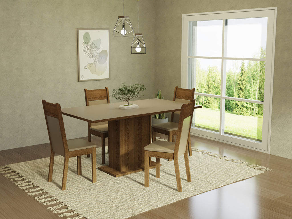 Juego de Comedor Elisa con 4 Sillas Crema/Marrón/Beige
