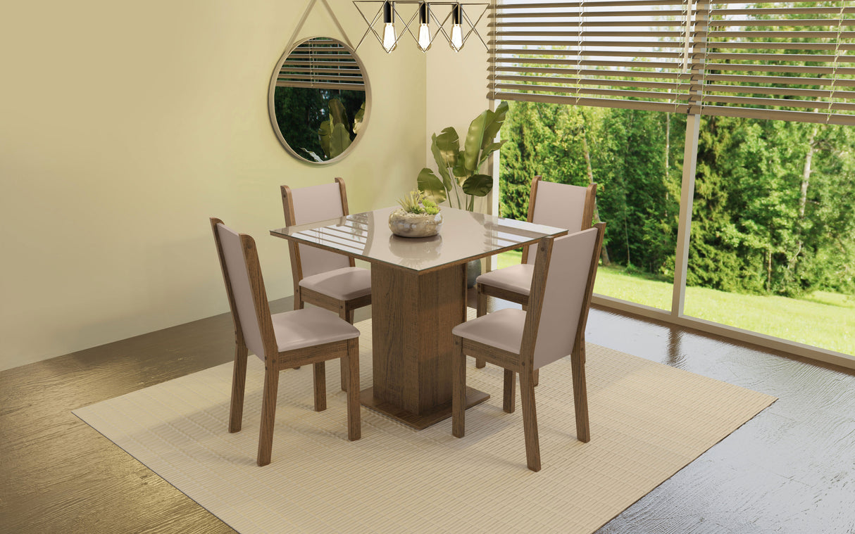 Juego de Comedor Tifani con 4 Sillas - Tablero de Madera y Cristal