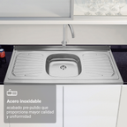 Lavaplatos Tramontina de Acero Inoxidable 120 x 52 cm con Poceta Central y Escurridor
