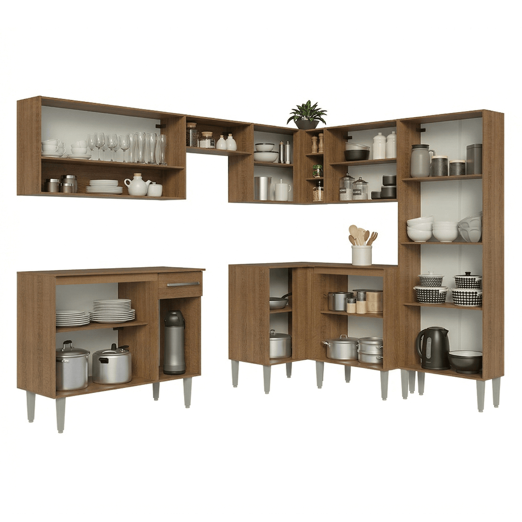Cocina Integral de Esquina Emilly 4.20 m Marrón/Blanco 02