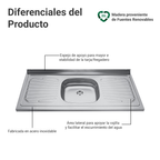 Lavaplatos Tramontina de Acero Inoxidable 120 x 52 cm con Poceta Central y Escurridor