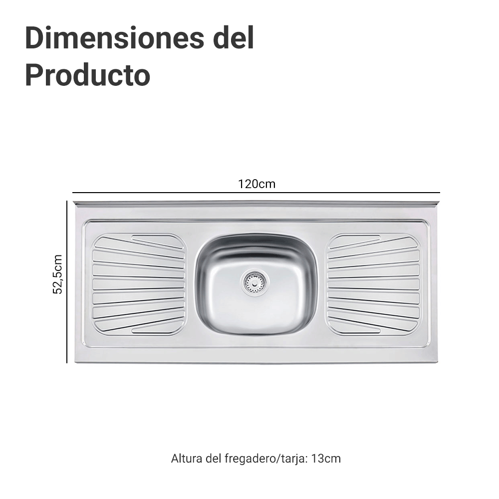 Lavaplatos Tramontina de Acero Inoxidable 120 x 52 cm con Poceta Central y Escurridor