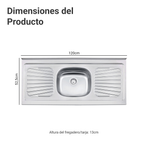 Lavaplatos Tramontina de Acero Inoxidable 120 x 52 cm con Poceta Central y Escurridor