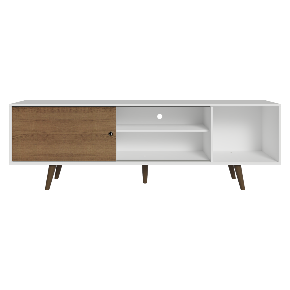 Centro de Entretenimiento Mesa para TV Torino Hasta 80 Pulgadas Blanco/Marrón (Patas Marrón)