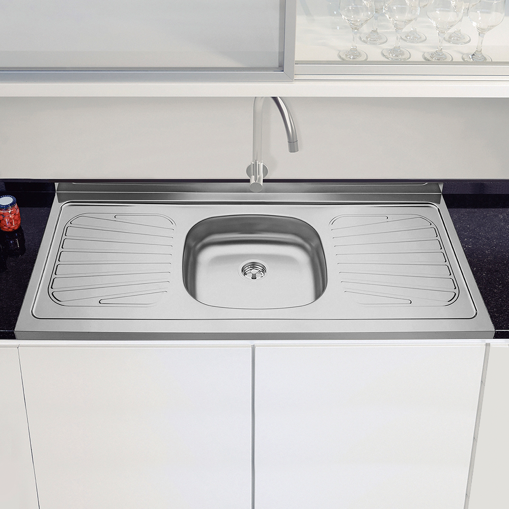 Lavaplatos Tramontina de Acero Inoxidable 120 x 52 cm con Poceta Central y Escurridor