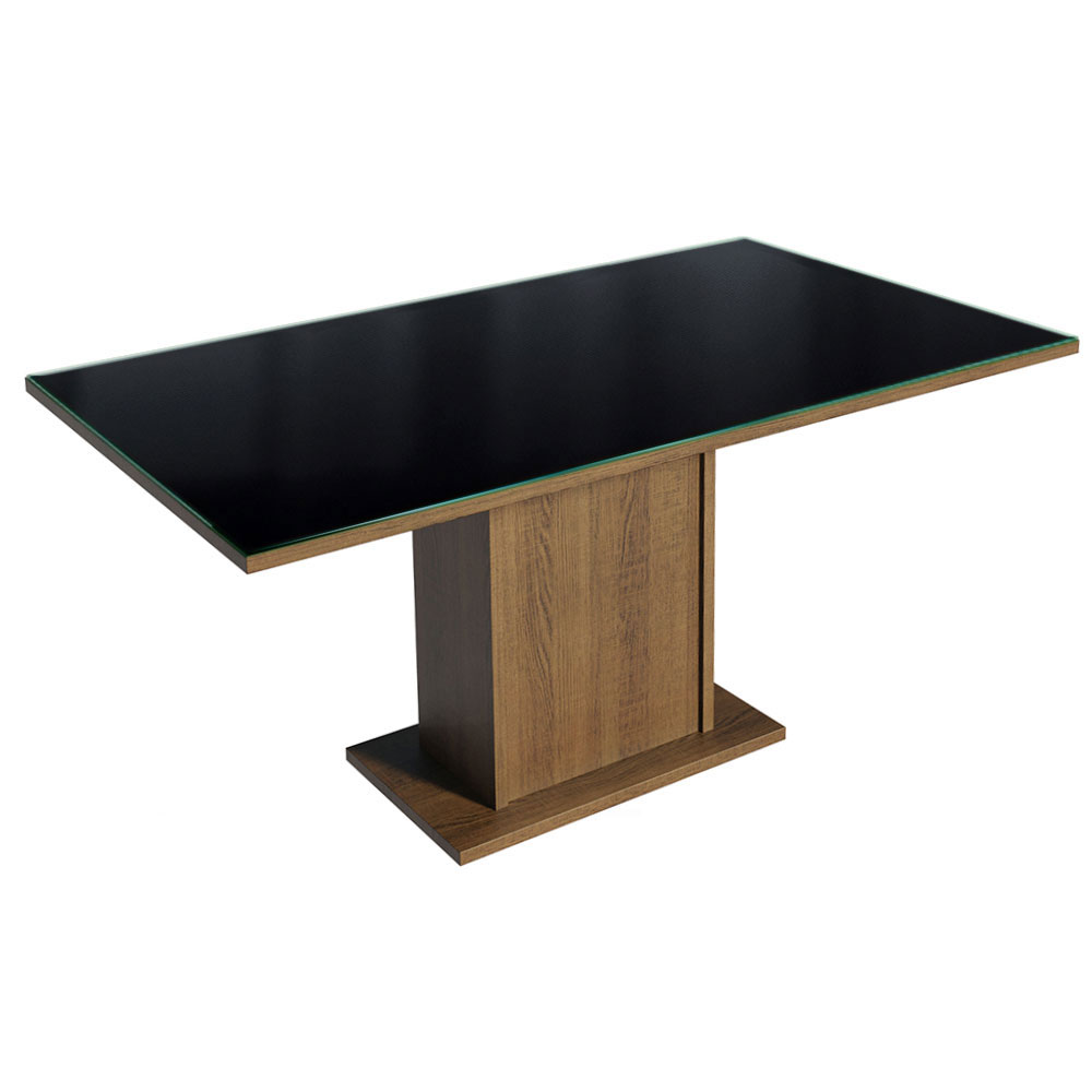 Juego de Comedor Alexis con 6 Sillas - Tablero de Madera y Cubierta de Cristal Marrón/Negro/Imperial