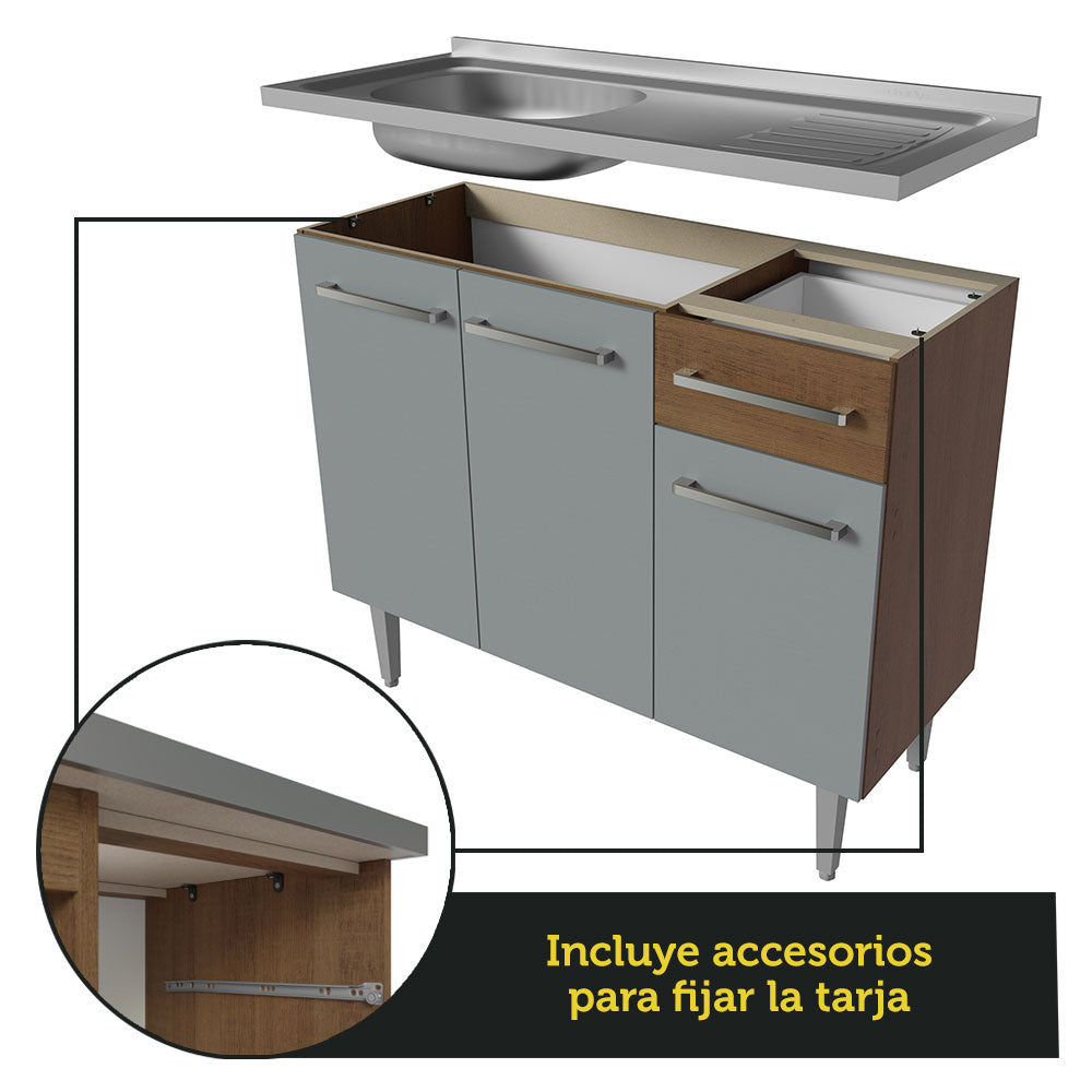 Cocina Integral Emilly 2.30 m con Mesón de Acero 10