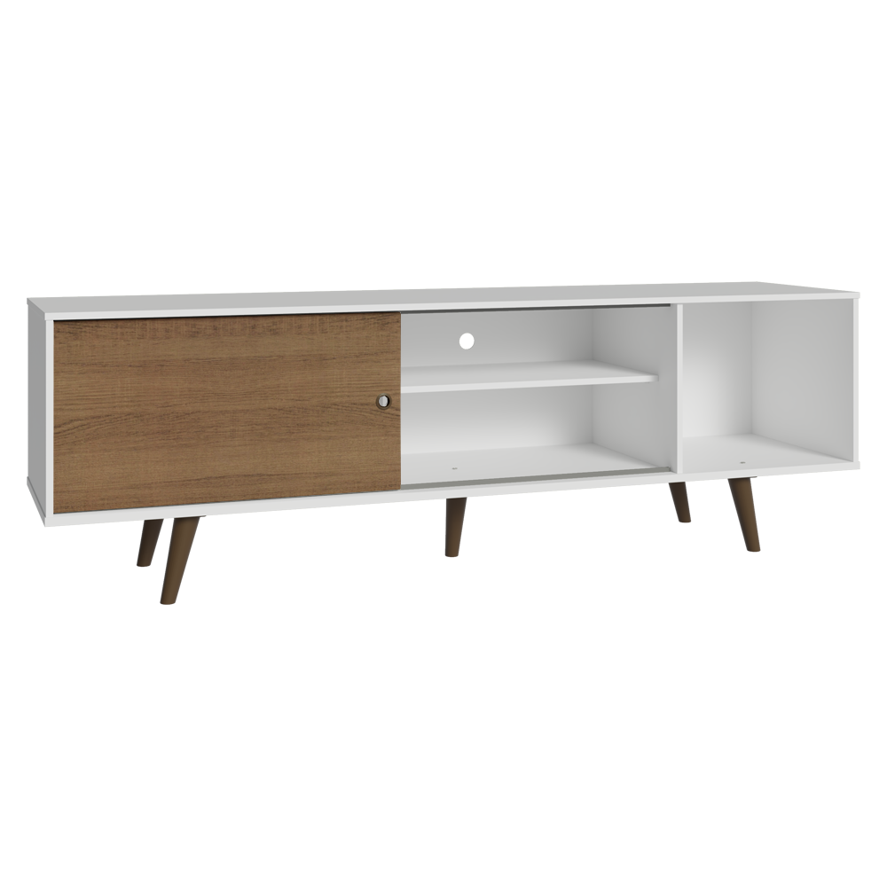 Centro de Entretenimiento Mesa para TV Torino Hasta 80 Pulgadas Blanco/Marrón (Patas Marrón)