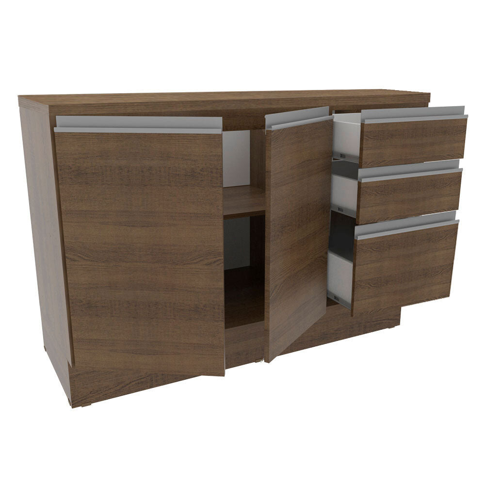 Mueble de Cocina Bajo Glamy 1.20 m 2 Puertas 3 Cajones con Encimera Marrón
