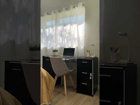 Escritorio de Oficina 136 cm Alaska 1 Puerta 3 Cajones Negro Madesa
