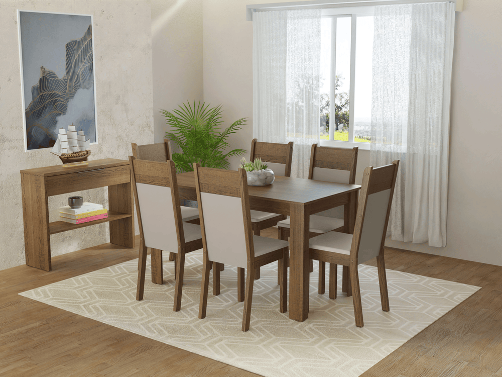 Juego de Comedor Bahamas con 6 Sillas Marrón/Crema/Beige
